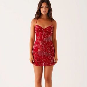 Peppermayo Vietta Sequin Cami Mini Dress - Red